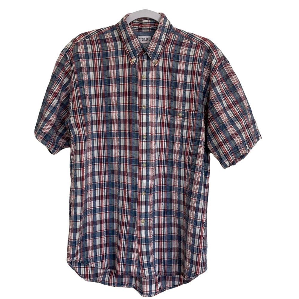 Bugle Boy Plaid Shirt Y2K Preppy Cotton Summer Button Down Short Sleeve Men M